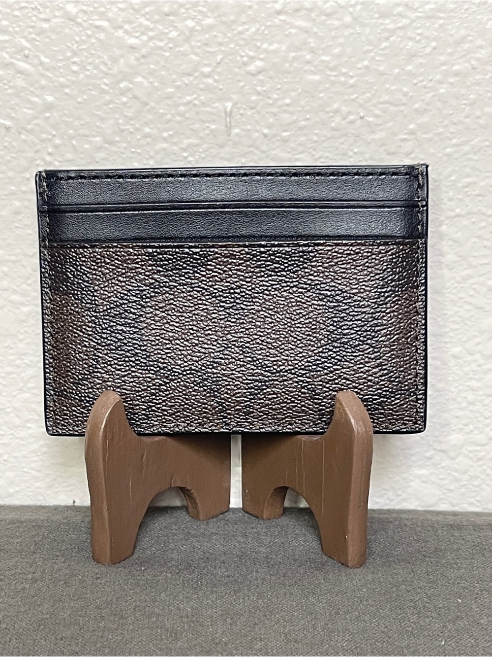 Coach Dark Brown & Black Leather Card Holder with Gold Logo - Picture 2 of 10